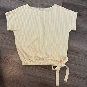 Michael Kors Yellow/White Seersucker Cropped Elastic Tie Waist Blouse